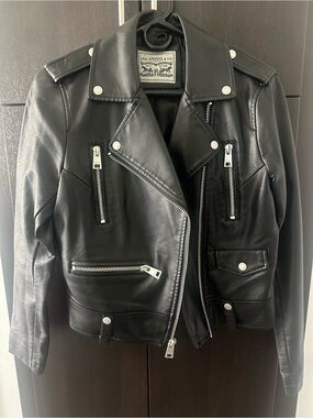 Levi's Black Leather Moto Jacket with Silver Hardware